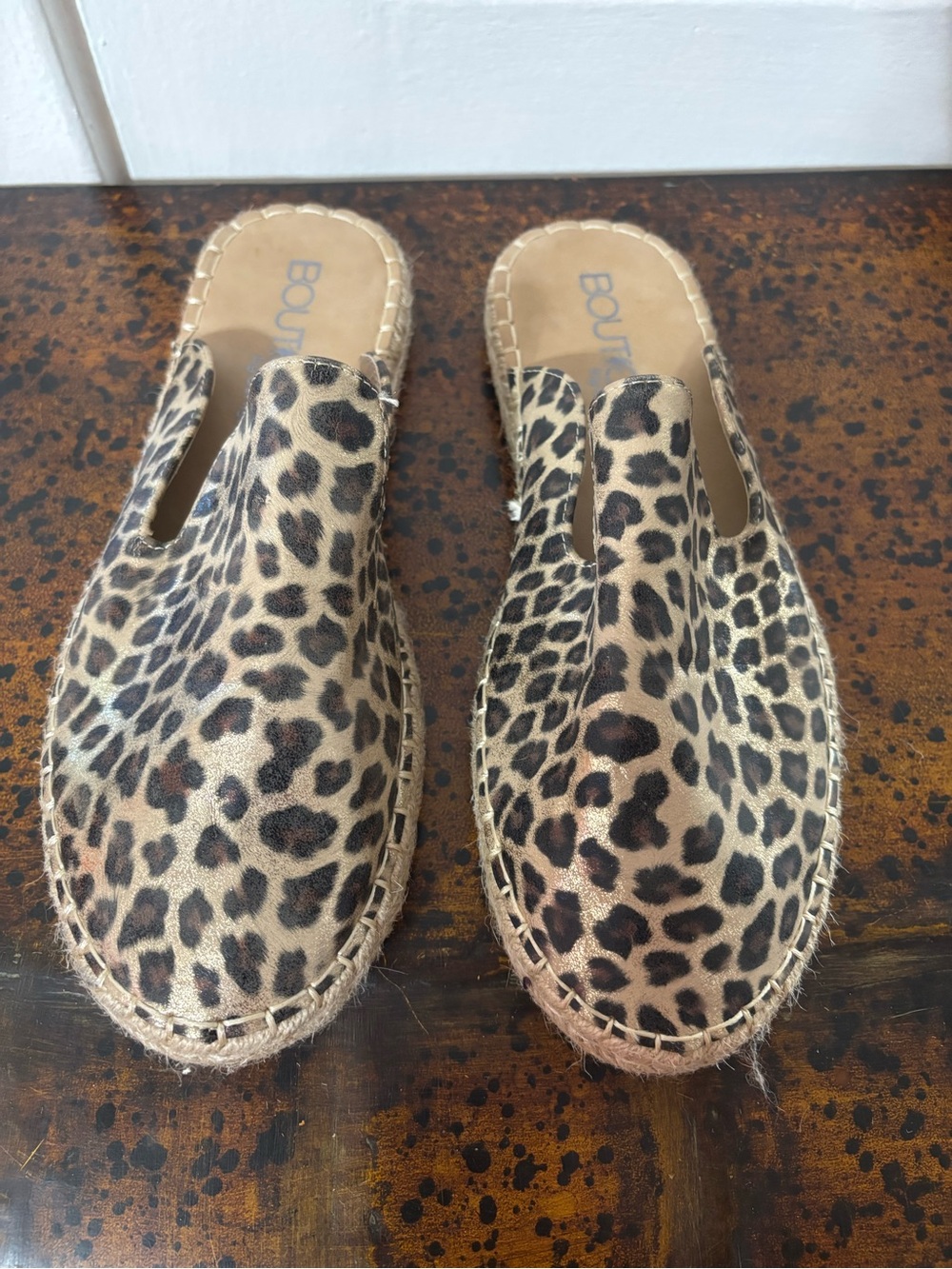Leopard Print Slip-On Espadrille Mules - Tan/Black